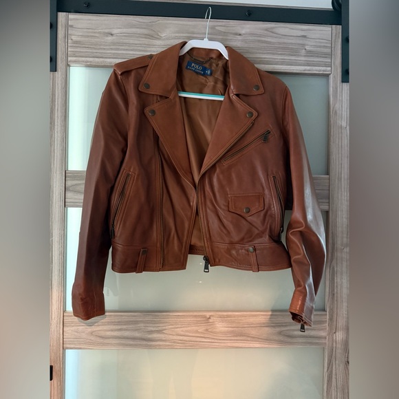 Rough Lauren, leather Moto jacket, dark walnut brown size 10 - Picture 2 of 3